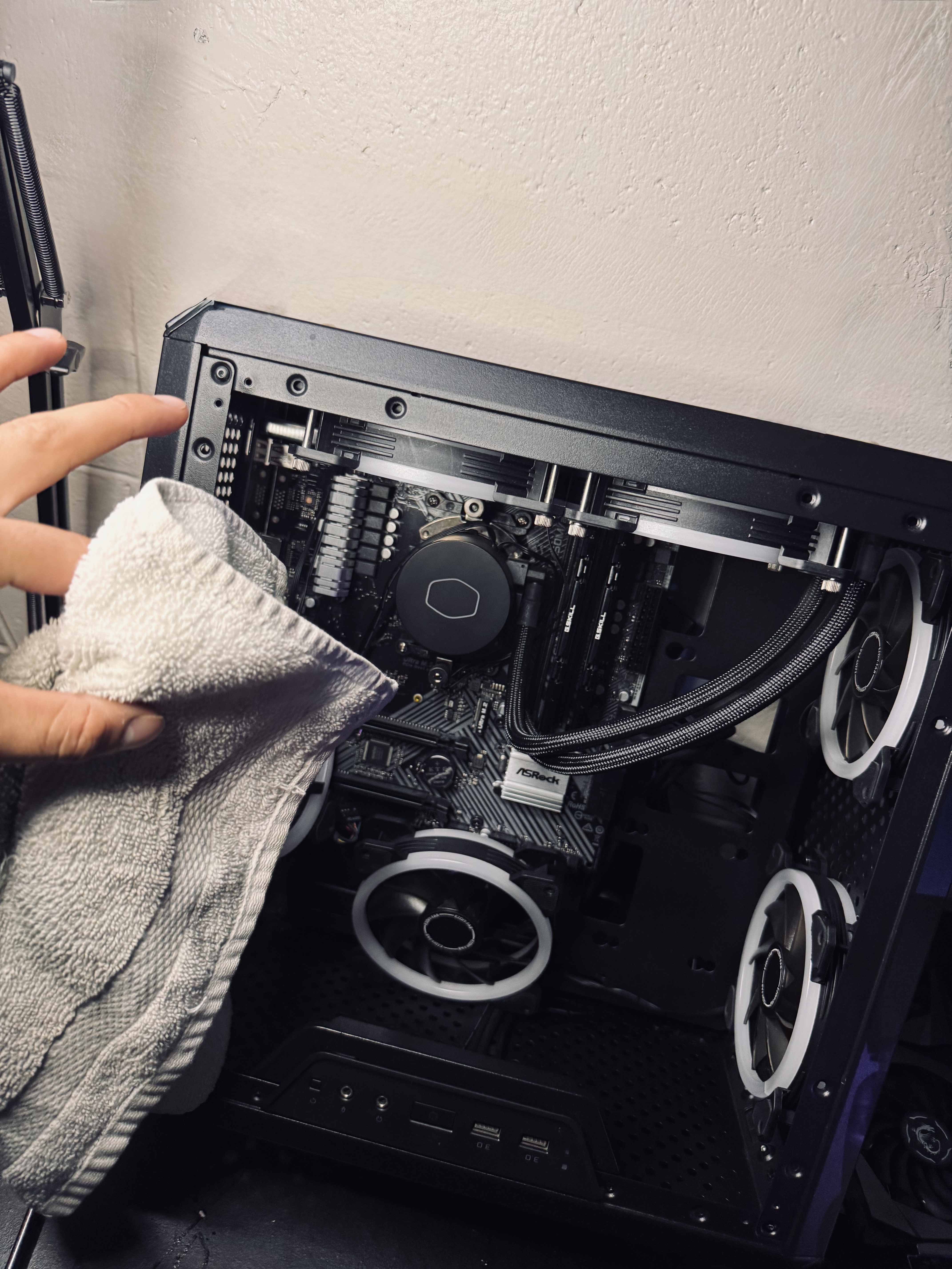 Hands-on PC cleaning and service inside an open case